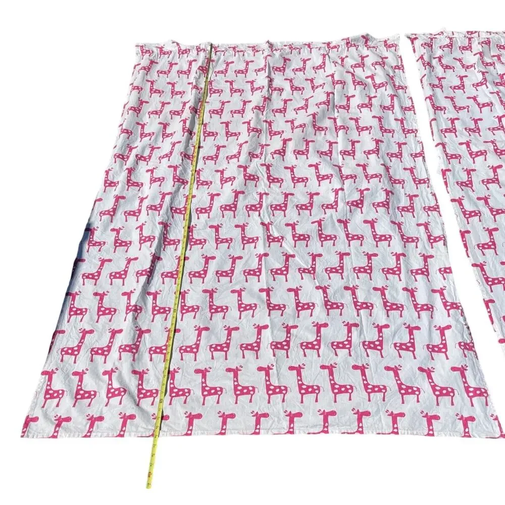 Set of 2 Whimsical Giraffe Curtains 76x50 Pink on White Custom Window Panels